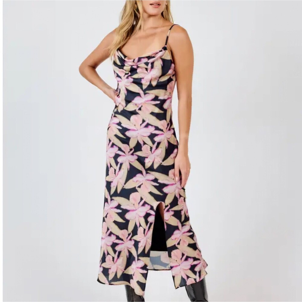 NEW Sadie & Sage Floral Candlelight Cowl Neck Slit Dress - Size Medium